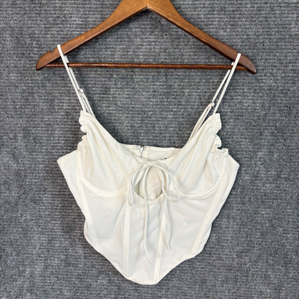 White Fox White Corset Crop Top Tie Front Bustier Cami Coquette XL